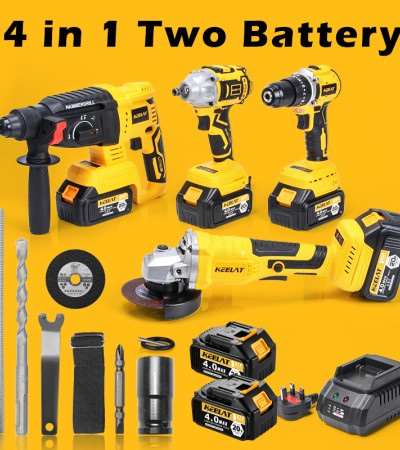 KEELAT 4-in-1 Brushless Cordless Impact Wrench Impact Drill Rotary Hammer Drill Angle Grinder Same Battery One Box Tool Set with 20V 4.0Ah Li-ion Battery KEELAT 4-in-1 Brushless Cordless Impact Wrench Impact Drill Rotary Hammer Drill Angle Grinder Same Battery One Box Tool Set with 20V 4.0Ah Li-ion Battery