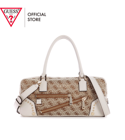 GUESS Women's Frankie Brown Logo East West Satchel Top Handle Bag